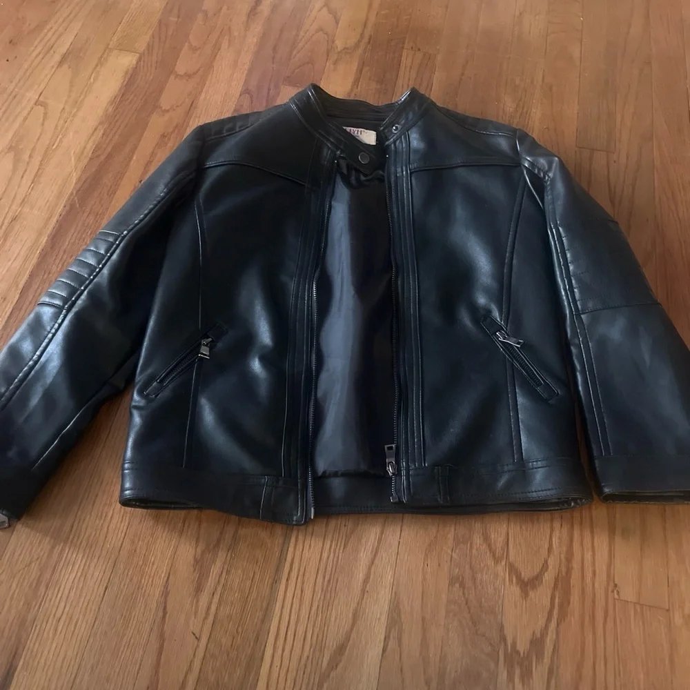 Men's Black Faux Leather Jacket - Classic Zip Front